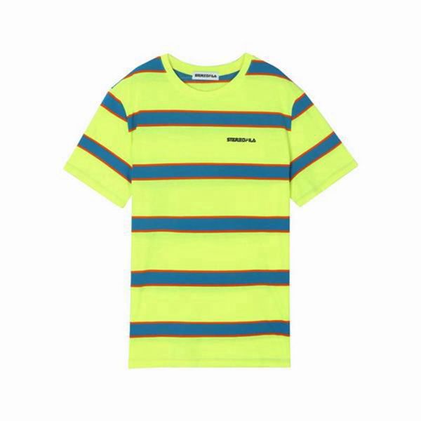 Camisetas Manga Corta Fila Hombre Verde / Azules - Striped S/S - España 246891AWZ